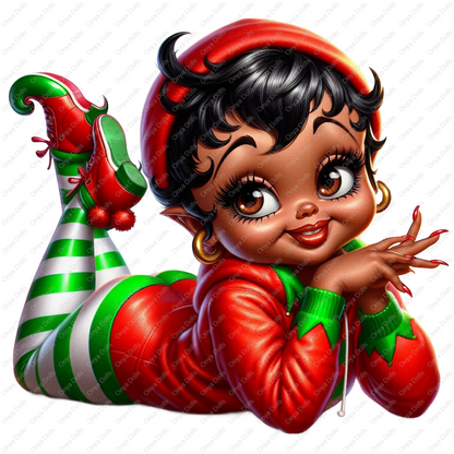 Baddie Boop, Christmas Elf, Christmas, Gnome, melanin woman, santas helper, planner png, tumbler wrap png, sublimation, High-resolution png